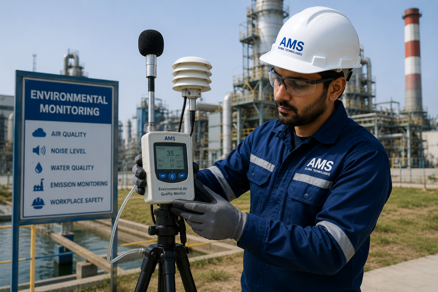 AMS technician performing industrial environmental monitoring